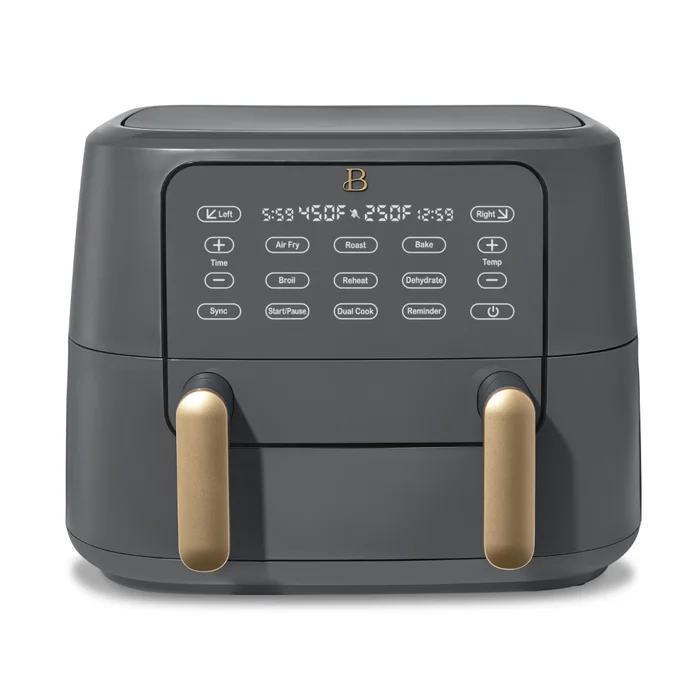 Beautiful 9 QT TriZone Air Fryer, Oyster Grey by Drew Barrymore