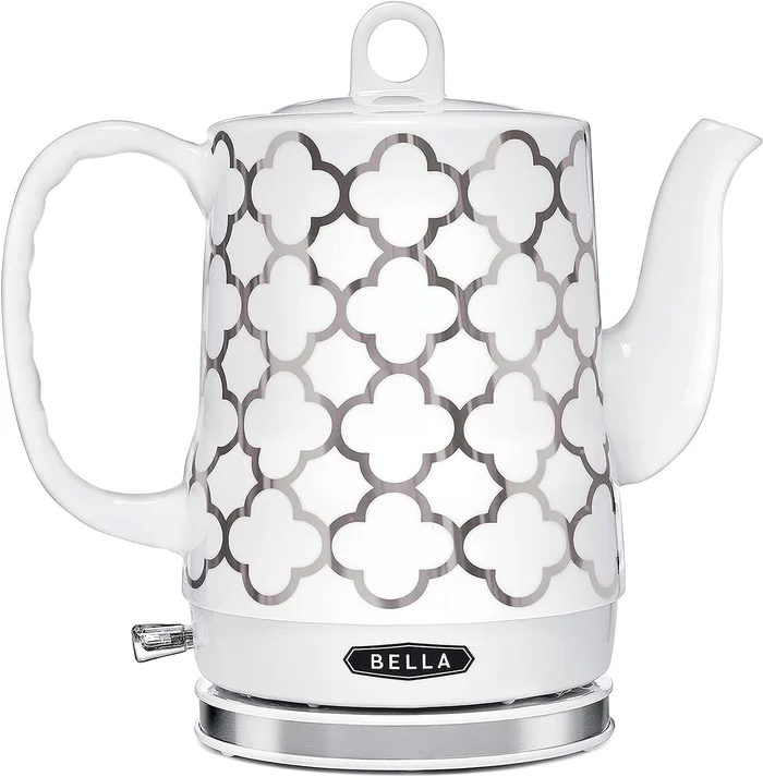 BELLA Electric Kettle & Tea Pot – Ceramic Water Heater, 1.2 Liter, Silver Tile Pattern