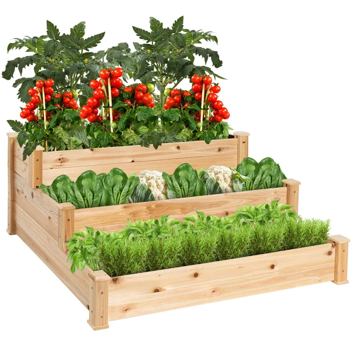 Best Choice Products 3-Tier Fir Wood Raised Garden Bed Planter for Plants, Vegetables, Outdoor Gardening – Natural