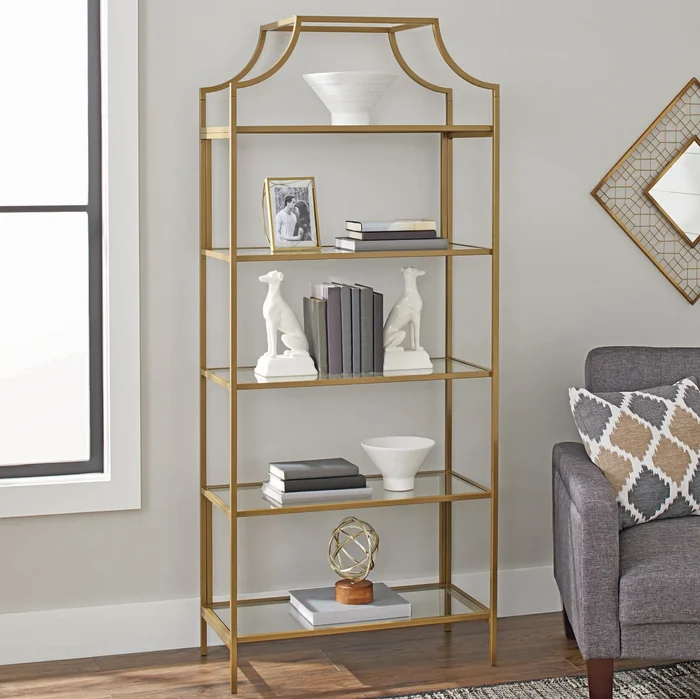Better Homes & Gardens 71″ Nola 5 Shelf Etagere Bookcase, Gold Finish