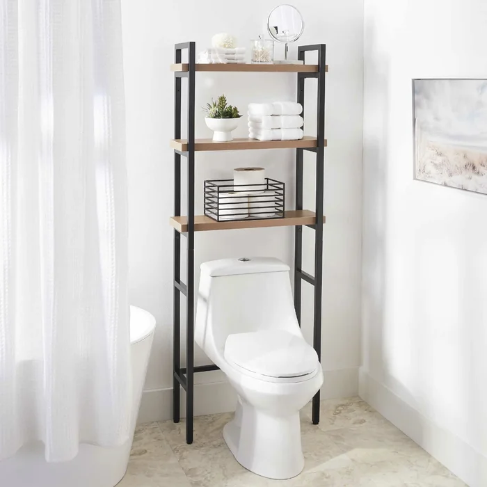 Better Homes & Gardens Jace 3-Shelf Over the Toilet Space Saver, Black and Natural Oak Finish