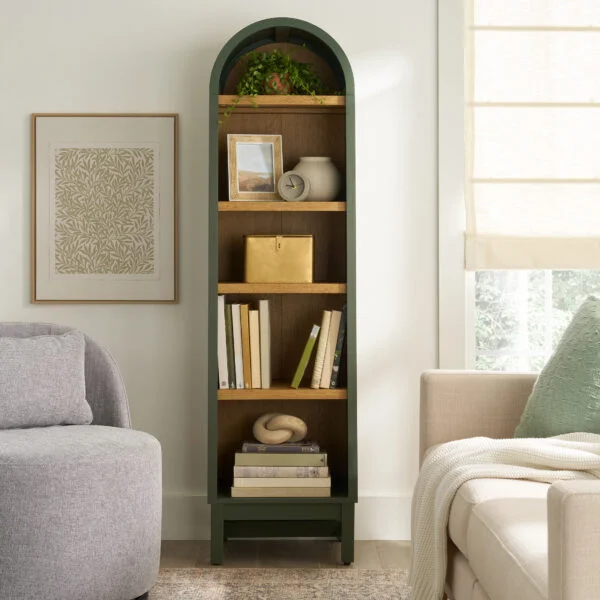 Better Homes & Gardens Juliet Narrow Arch Bookcase, Deep Green Finish