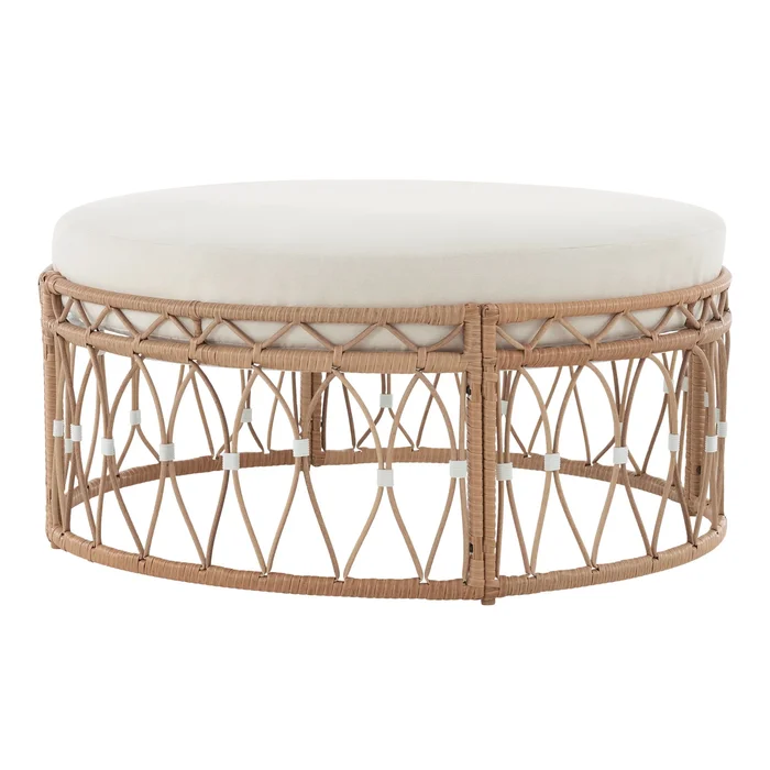 Better Homes & Gardens Lilah Outdoor Wicker 36″ Round Ottoman, White