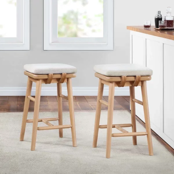 Better Homes & Gardens Springwood Barstool, Set of 2, Light Honey Finish