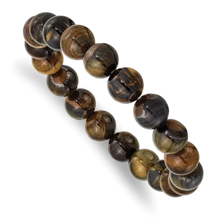 Blue and Yellow Tiger’s Eye Agate Beaded Stretch Bracelet