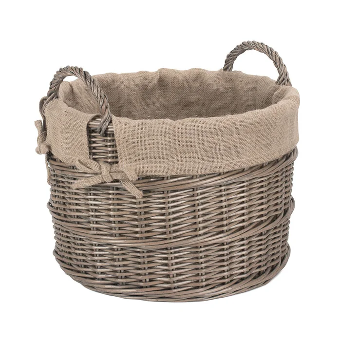 Bobbin-Shaped Lined Willow Log-Storage Basket