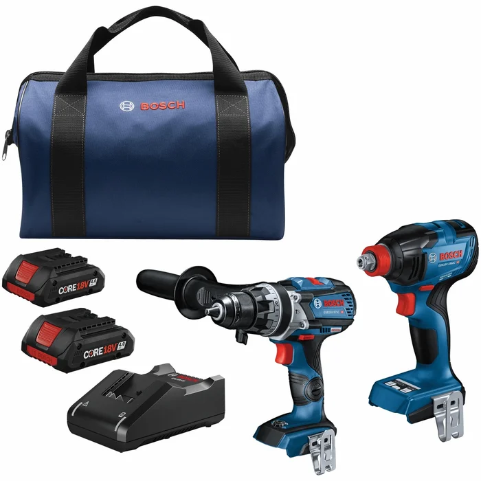 Bosch Connected-Ready 2-Tool Core18V Brushless Power Tool Combo Kit with Soft Case (2 Li-ion Batteries Included and Charger Included)