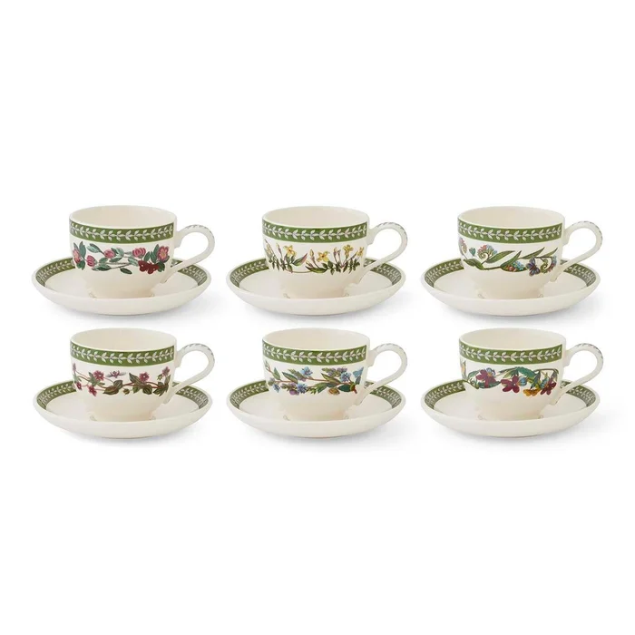 Botanic Garden Etchings Set of 6 Teacup & Saucers