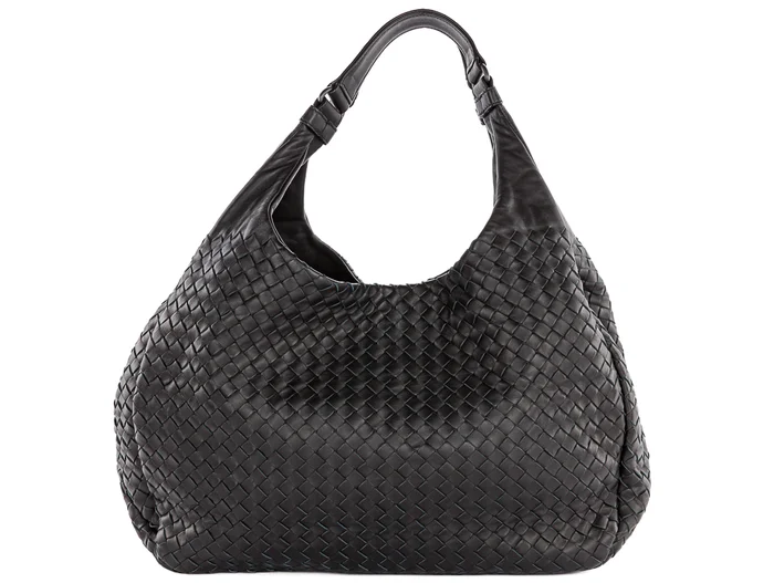 Bottega Veneta Black Leather Intrecciato Hobo Bag