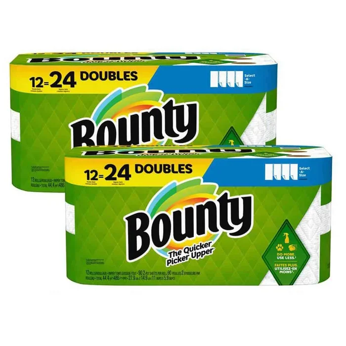 Bounty 078557165027 White, Select-A-Size Paper Towels (12 Double Rolls) (Multi-Pack of 2)