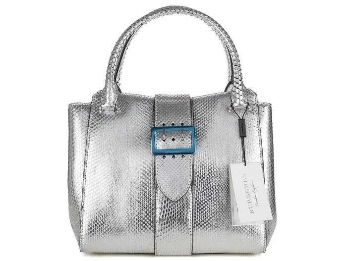 Burberry Silver Python Buckle Silver Tote Bag