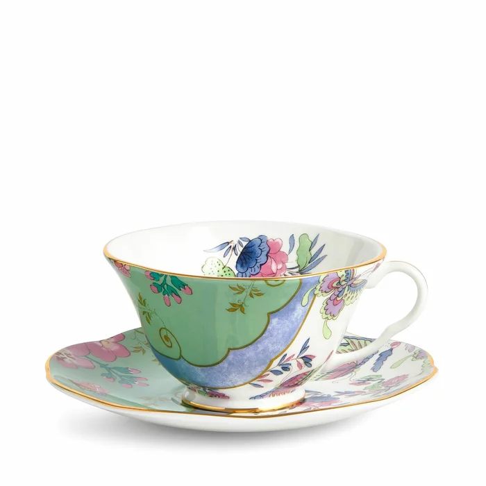 Butterfly Bloom Green Teacup and Saucer