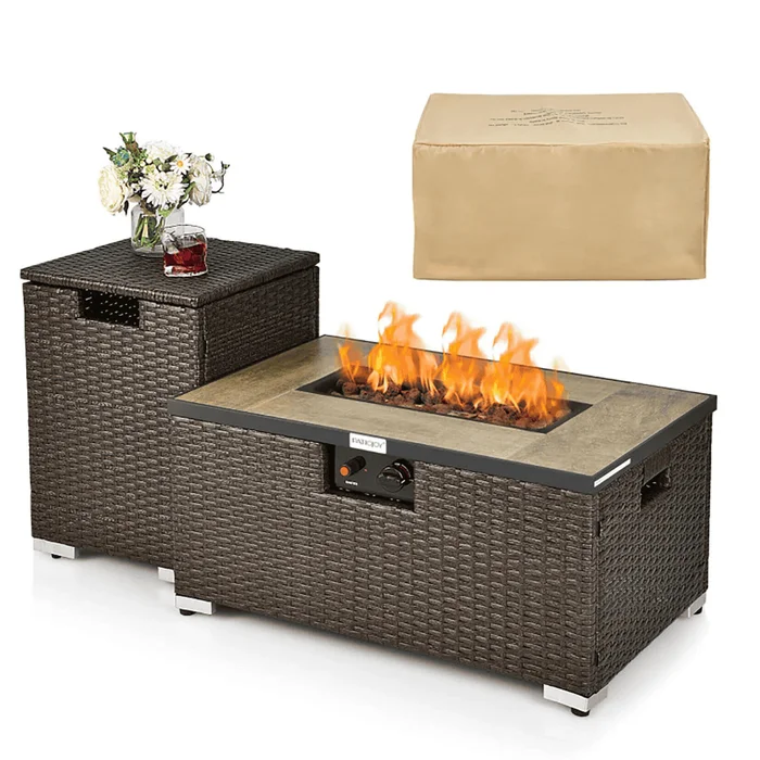 CASAINC Rattan FirePit 32-in W 40000-BTU Brown Portable Tabletop Wicker Propane Gas Fire Pit Table