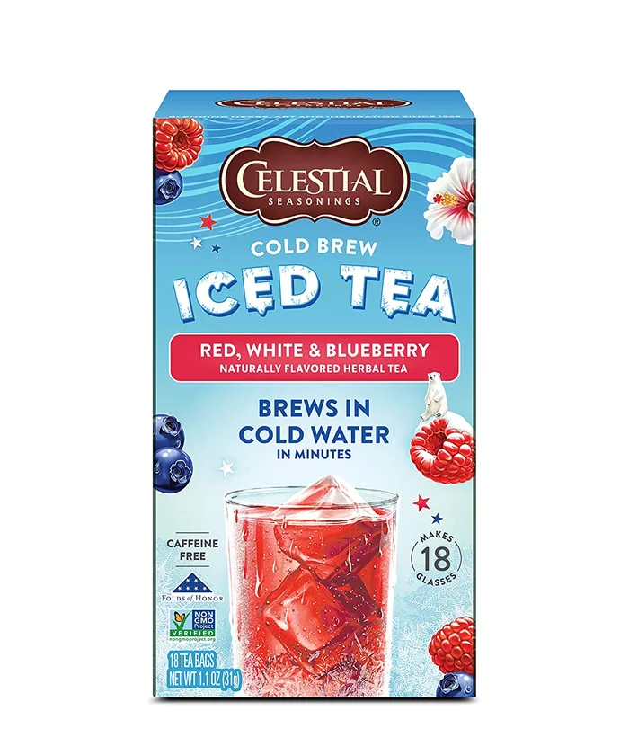 Celestial Seasonings Cold Brew Iced Tea, Red, White & Blueberry, Caffeine Free, 18 Tea Bags (Pack of 6)