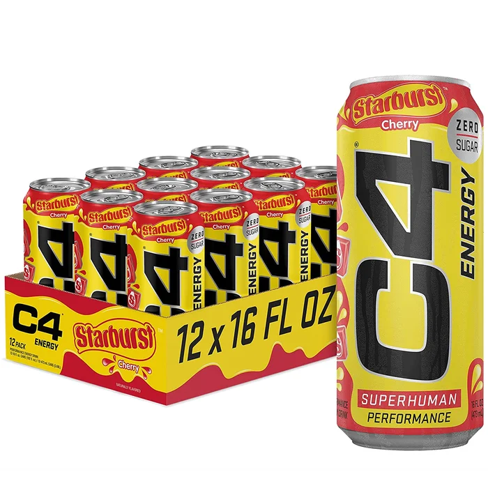 Cellucor C4 Energy Drink, Starburst Cherry, Carbonated Sugar Free Pre with no Artificial Colors or Dyes, 16 Oz