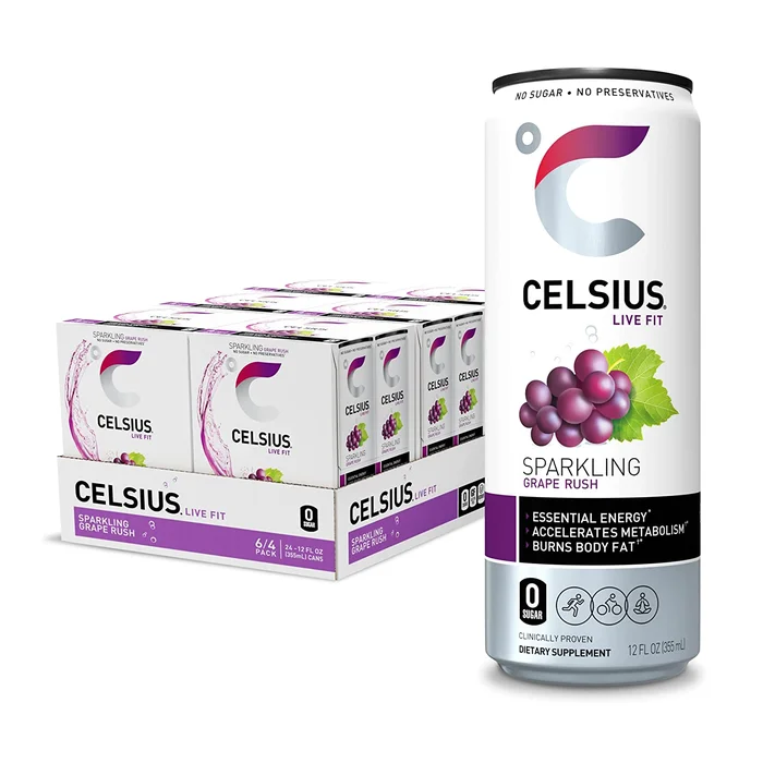 CELSIUS Essential Energy Drink , Sparkling Grape Rush , 12 Fl Oz (Pack of 24)