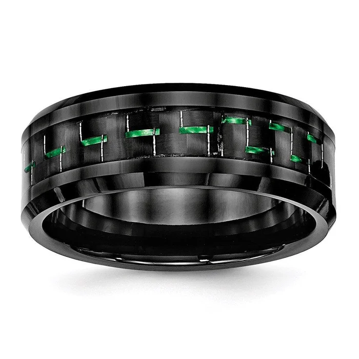 Ceramic Black with Green Carbon Fiber Inlay Beveled Edge Ring