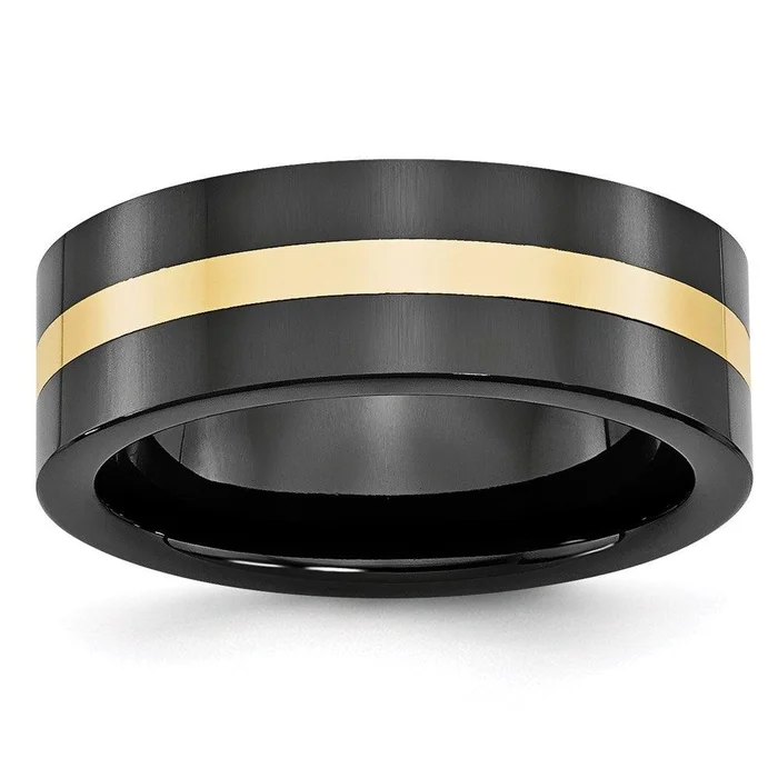 Ceramic Flat Black with 14k Inlay 8mm Polished Band