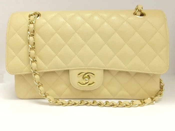 Chanel 2.55 Beige Quilted Caviar Leather Shoulder Bag