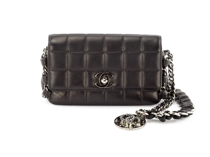 Chanel Black Lamb Skin Coin Chain Chocolate Bar Limited Edition 6 Inches