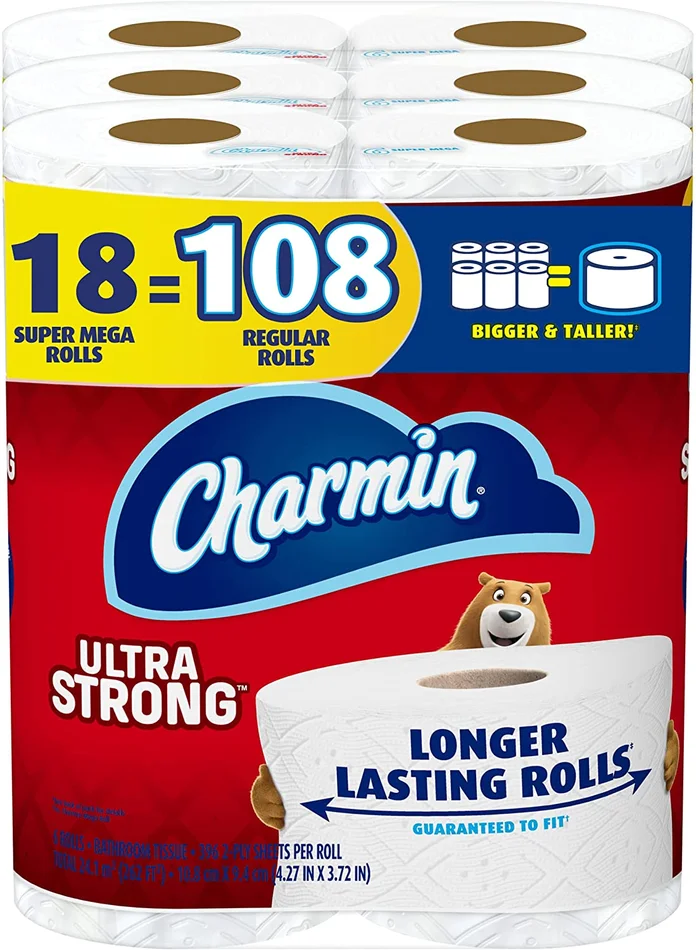 Charmin Ultra Strong Toilet Paper, 18 Super Mega Rolls = 108 Regular Rolls