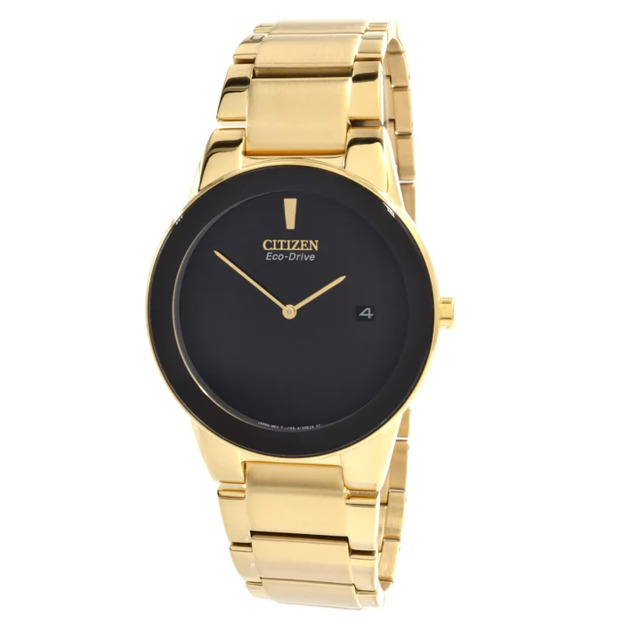 Citizen AU1062-56E Men’s Axiom Eco-Drive Black Dial Gold Plated Steel Bracelet Watch