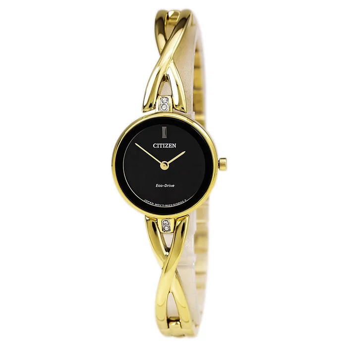 Citizen EX1422-54E Women’s Silhouette Black Dial Yellow Gold Steel Bangle Bracelet Watch