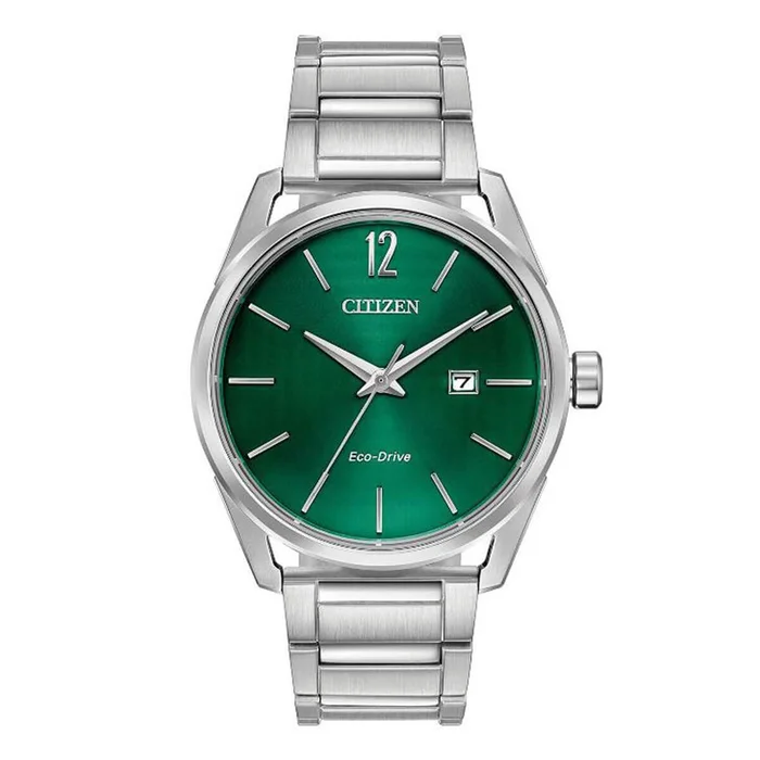 Citizen Men’s Bracelet Watch – Drive Green Dial Eco-Drive Silver Tone | BM7410-51X