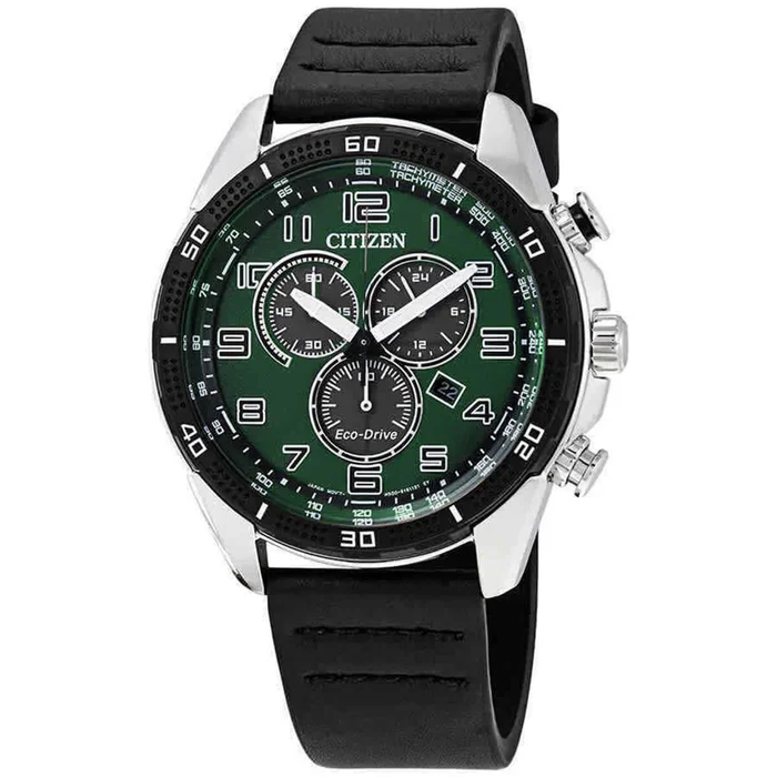 Citizen Men’s Chronograph Watch – Drive Green & Grey Dial Black Strap | AT2441-08X