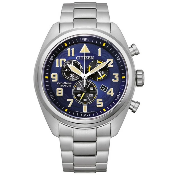 Citizen Men’s Chronograph Watch – Eco-Drive Blue Dial Titanium Bracelet | AT2480-81L