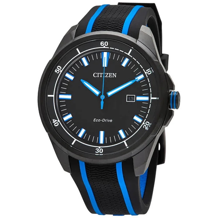Citizen Men’s Eco Drive Watch – Drive Black and Blue Strap | AW1605-09E