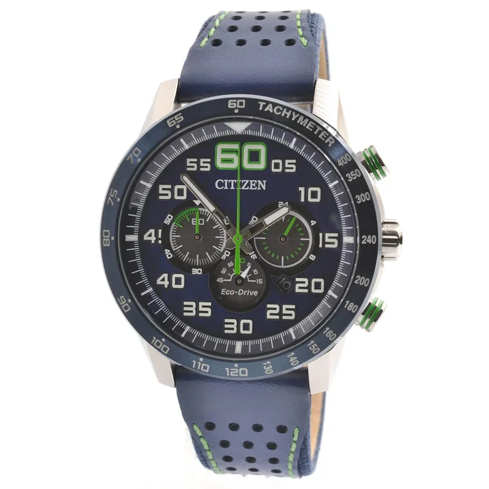 Citizen Men’s Eco Drive Watch – Primo Chronograph Blue and Green Strap | CA4438-00L
