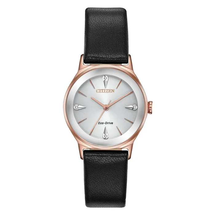 Citizen Women’s Diamond Watch – Axiom Black Leather Strap | EM0733-08A