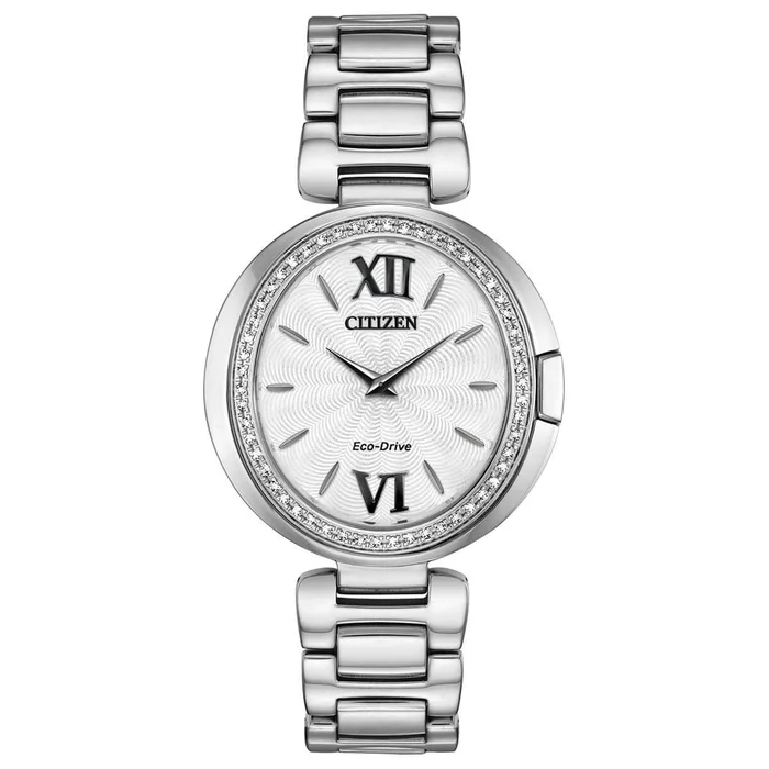 Citizen Women’s Eco Drive Watch – Capella Diamond Silver Tone Dial Strap | EX1500-52A