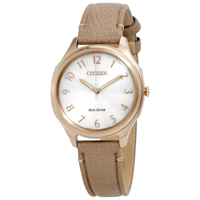 Citizen Women’s Eco-Drive Watch – LTR Silver Dial Taupe Leather Strap | EM0753-01A