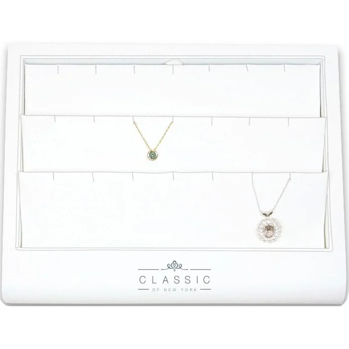 Classic Display – Pendant or Light Necklace White Leatherette, 18 Slots | DSP-018