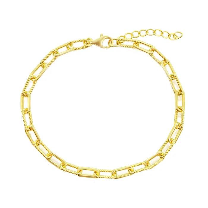 Classic Unisex Bracelet – Gold Plated Polished and Rope Design Paperclip | S-5128-GP