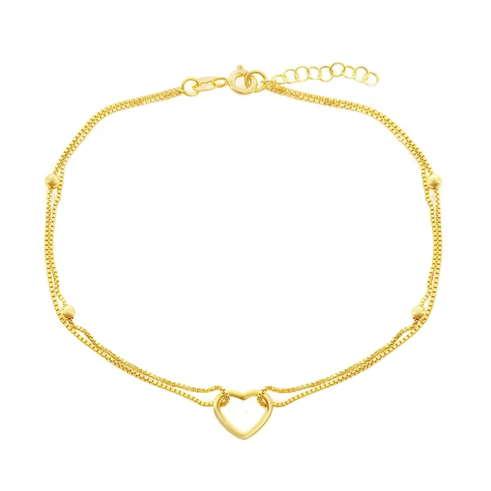 Classic Women’s Anklet – Double Strand Brought Together with Open Heart | R-9117-GP