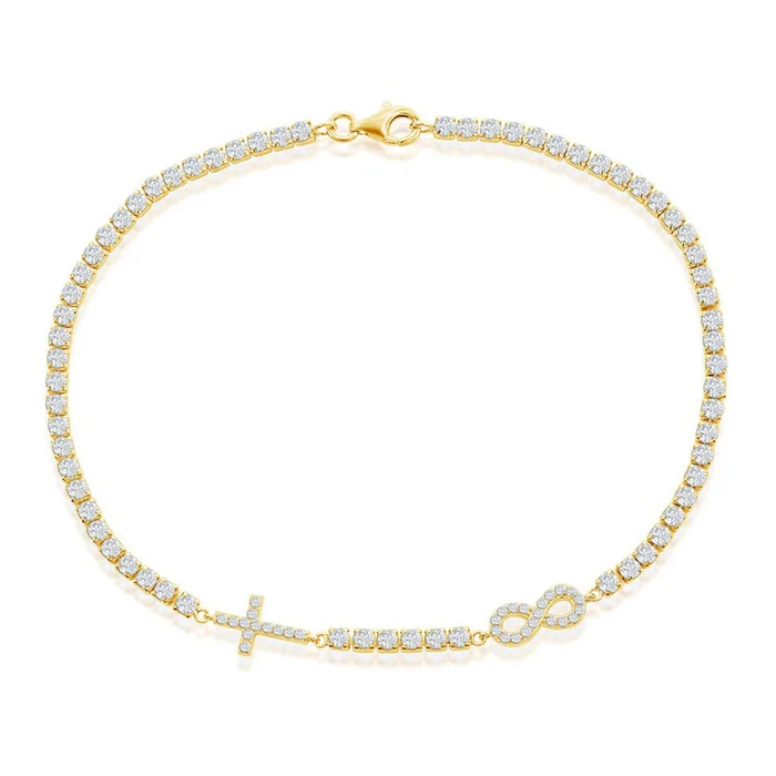 Classic Women’s Anklet – GP Sterling Silver Infinity and Cross Tennis | R-9281-GP