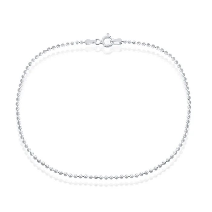 Classic Women’s Anklet – Sterling Silver 1.8mm Diamond-Cut Beaded | R-9258