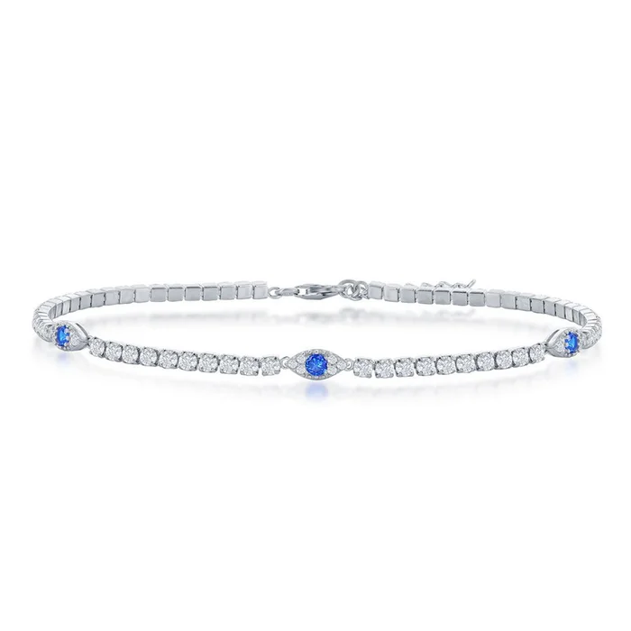 Classic Women’s Anklet – Sterling Silver CZ Evil Eye Tennis | R-9279