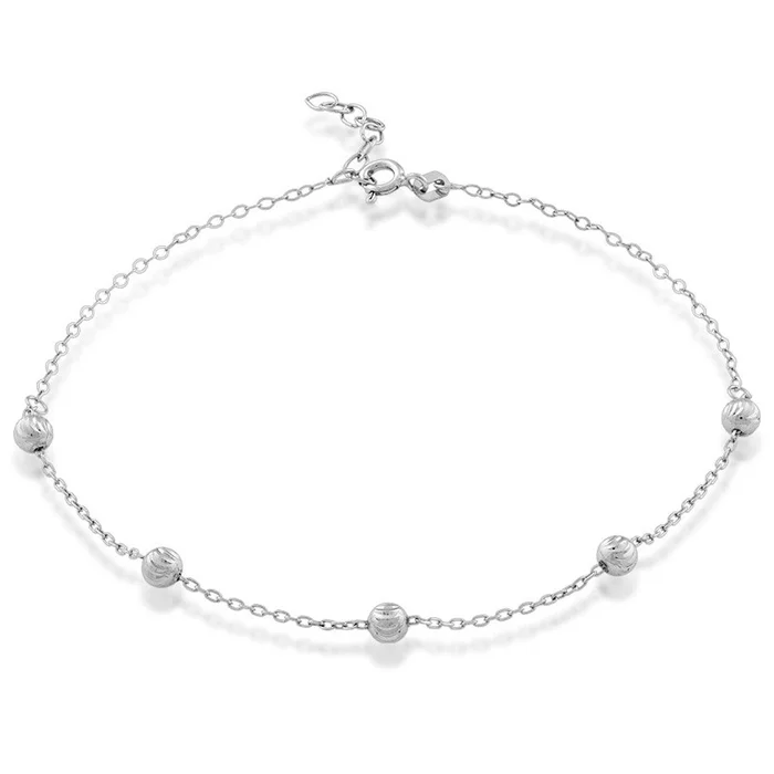 Classic Women’s Anklet – Sterling Silver Diamond Cut Beads | R-9107