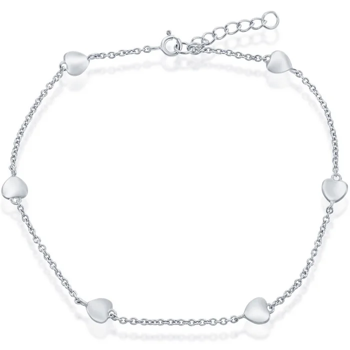 Classic Women’s Anklet – Sterling Silver Heart, 10 inch | R-9049-10