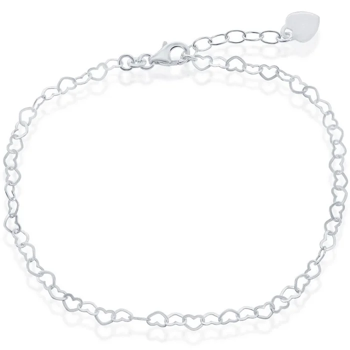 Classic Women’s Anklet – Sterling Silver with Hanging Heart | R-9039-10