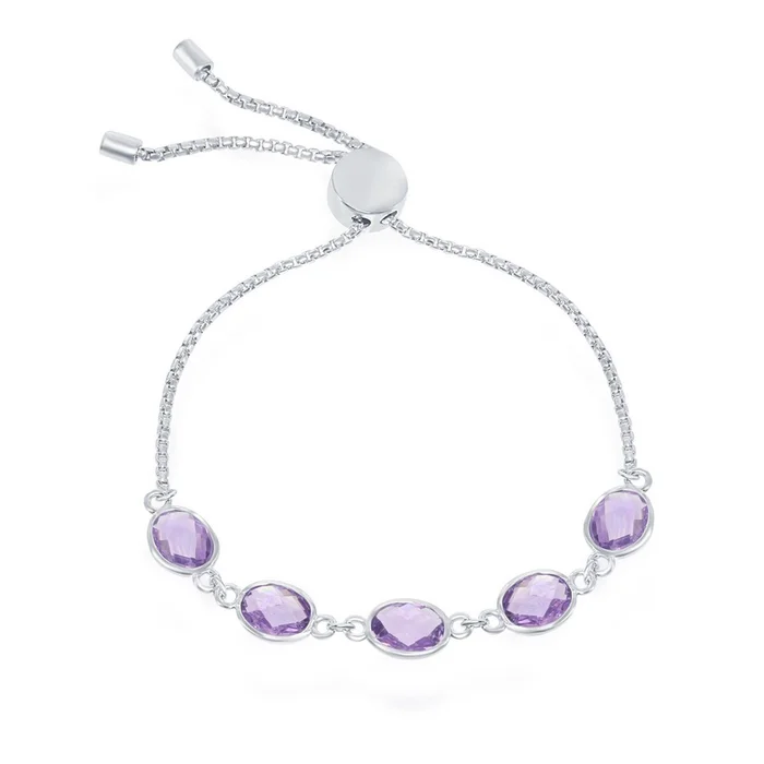 Classic Women’s Bracelet – Silver 7.5cttw Oval Amethyst Adjustable Bolo | T-7801