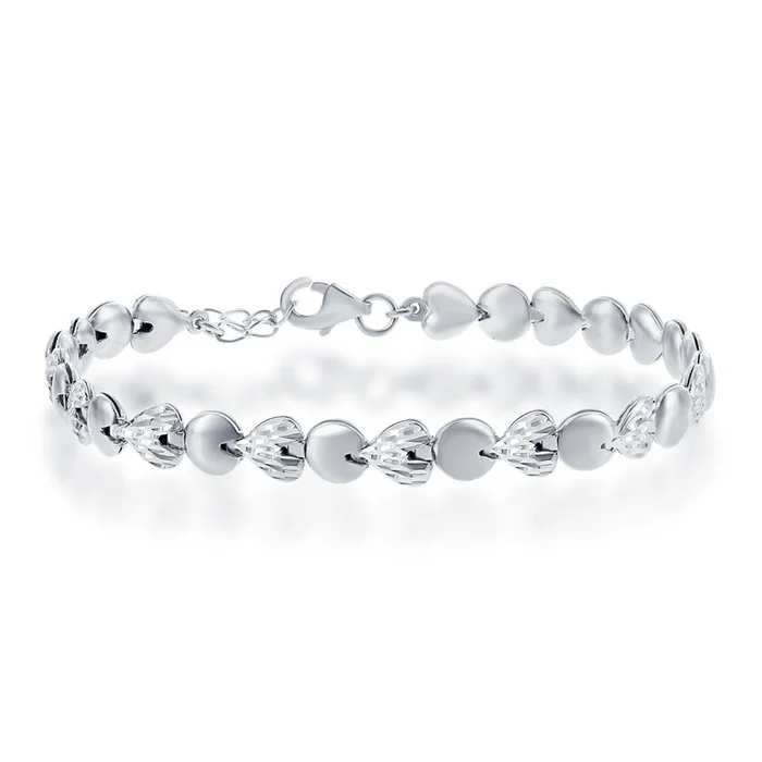 Classic Women’s Bracelet – Sterling Silver Alternating D-C Hearts and Circles | S-4729