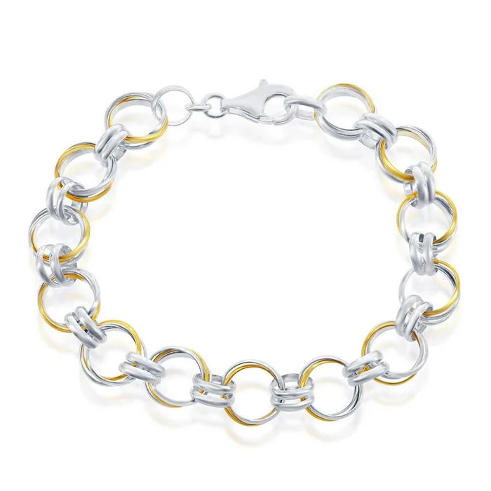 Classic Women’s Bracelet – Sterling Silver and GP Multi Circle Link | S-4655