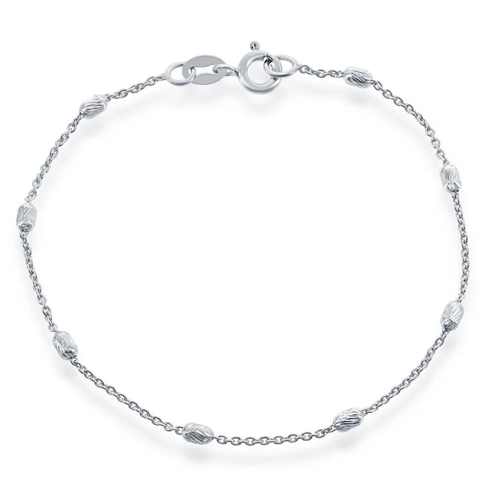 Classic Women’s Bracelet – Sterling Silver Diamond Cut Oval Beads | S-4920