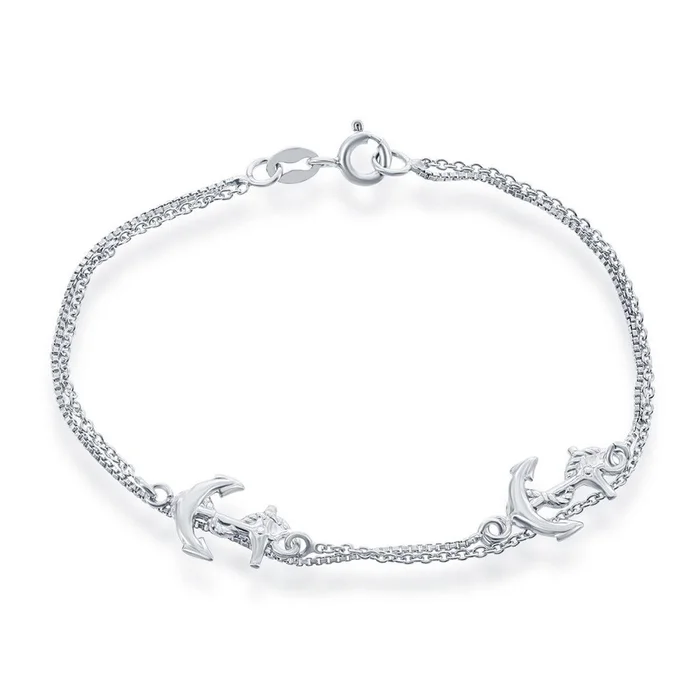 Classic Women’s Bracelet – Sterling Silver Double Strand Anchor | S-4926