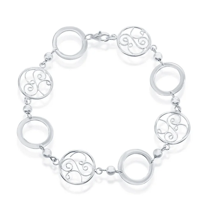 Classic Women’s Bracelet – Sterling Silver Open and Designed Circle Linked | S-4376